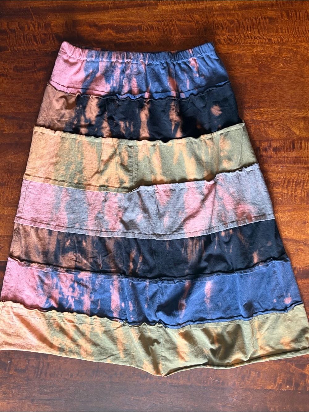 Handmade Upcycled Reverse Tie-Dye Ombré
Tiered Maxi Skirt Women's Size X Large